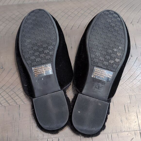 Birdies Phoebe Black Velvet Faux Fur Lined Mule Slippers Sz 6.5 - Picture 9 of 10